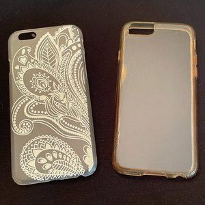Two (2) iphone 6 cases - one clear, one opaque w/white paisley pattern
